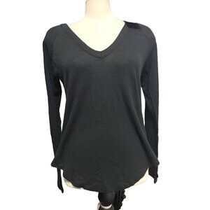 Chaser NWT VNeck Soft Waffle Knit Casual Shirt Sz Small Womens Black Long Sleeve